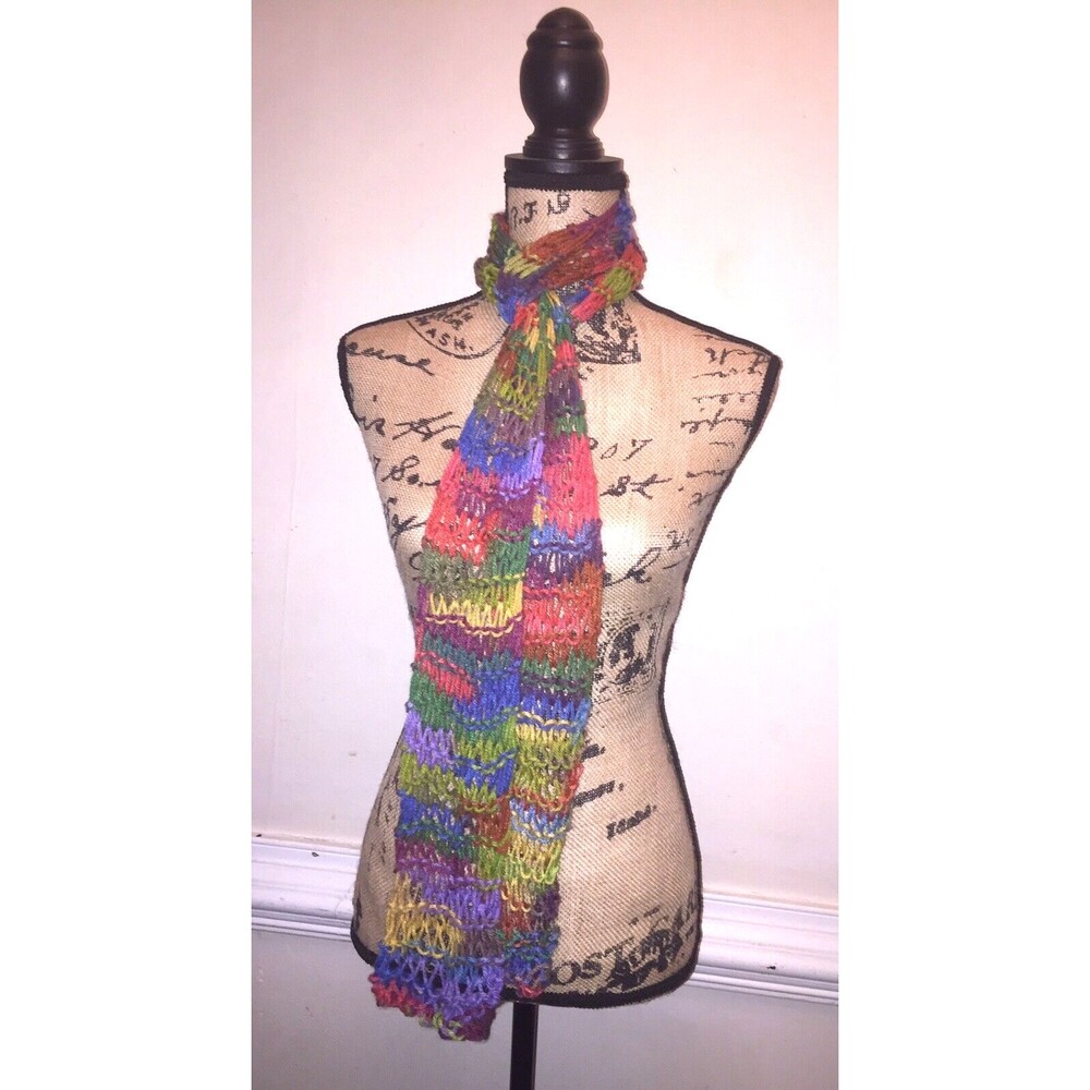 Handmade Decorative Scarf 🧣 Rainbow Open Weave Knit Womens Girls GIFT Unique